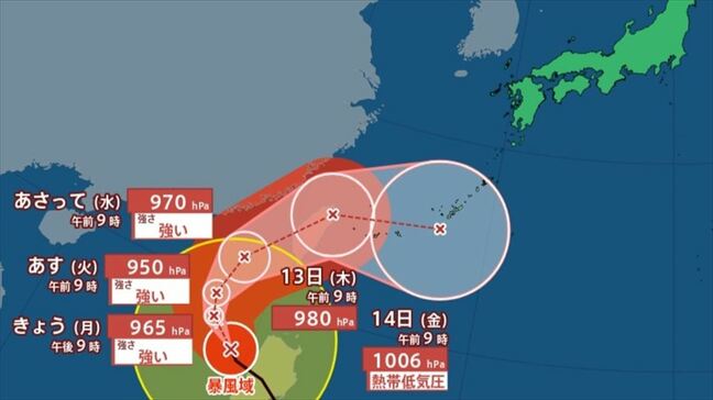 【台風情報】 大型で強い台風26号 30 km/hで西北西へ 14日に熱帯低気圧となり沖縄本島近海に接近か 【進路予想・雨と風のシミュレーション】|TBS NEWS DIG