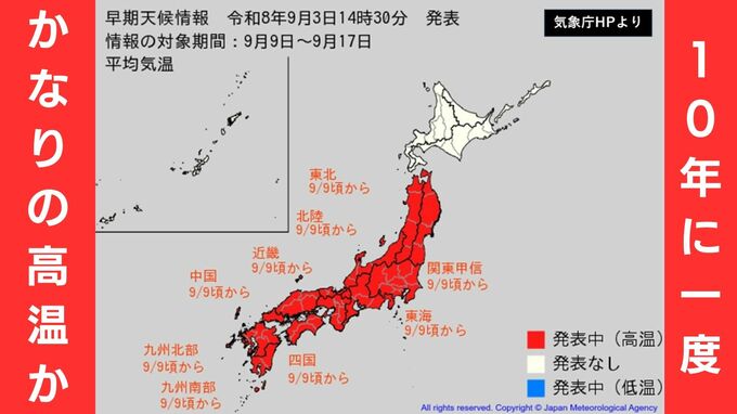 10年に1度程度の「かなりの高温」に9日ごろから注意　東北～九州南部　気象庁が「早期天候情報」|TBS NEWS DIG