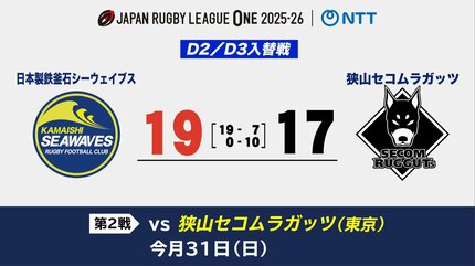 ラグビーリーグワンD2／D3入れ替え戦 日本製鉄釜石シーウェイブスが