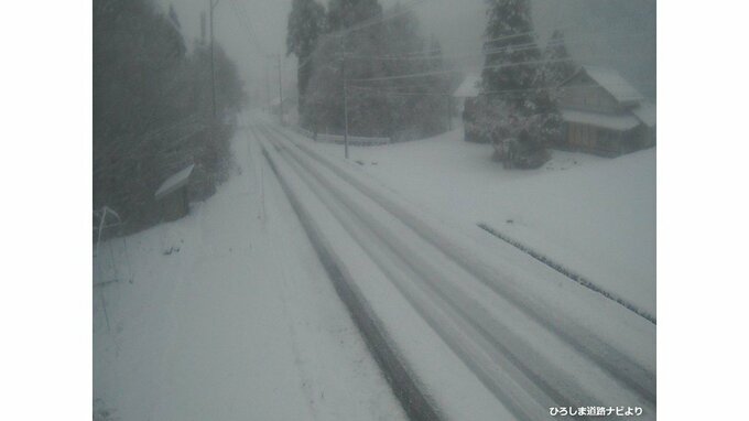 【雪情報】中国山地は各地で雪景色　国道の路面にも積雪　冬用タイヤやすべり止め携行を　アメダス積雪は高野10センチ・八幡6センチ観測|TBS NEWS DIG