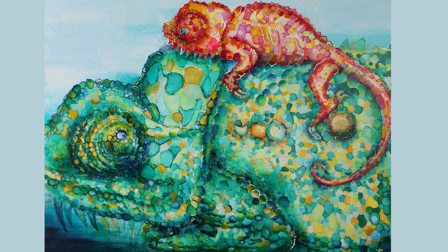 父親をイメージして描いたカメレオン」自閉症のアーティスト・石村嘉成