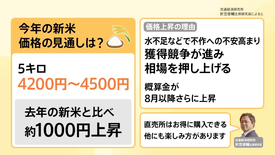 今日まで8000円にしておきます！その後はシーズン入るので値上げします！ 前年比約1000円上昇の見通しも…新米価格を徹底リサーチ！ 令和の