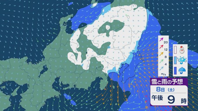 【大雪情報】関東甲信は低気圧の接近で雪の降る天気に 8日(土)夜遅くは都内でも雪の見込み 上空約1500メートルは－3度以下と低い状態続く  地上の気温次第では大雪のおそれ 最新の雪・雨と風シミュレーション　|　石川県のニュース｜MRO北陸放送