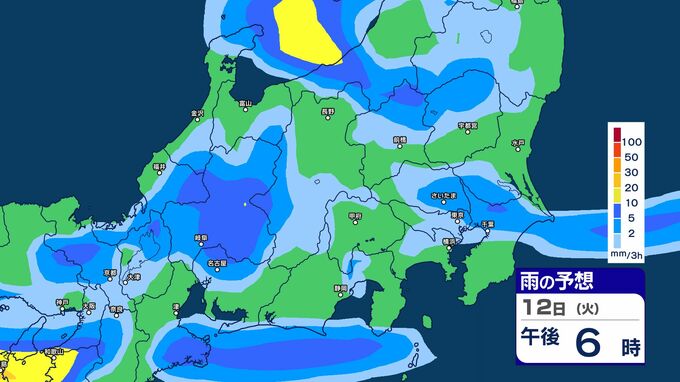 【大雨情報】関東甲信　長野県では土砂災害に警戒　12日夜遅くにかけ【雨のシミュレーション画像掲載】関東北部50ミリ　関東南部・甲信40ミリ（～13日午後6時・多い所）|TBS NEWS DIG