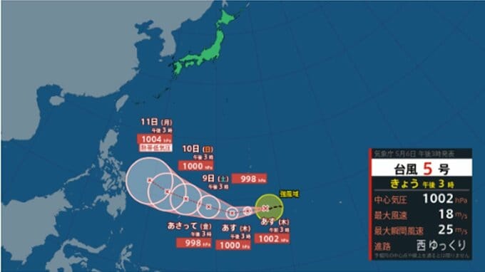 【台風情報】台風5号(ハグピート)発生　このあとの勢力と進路を詳しく　最大瞬間風速はどうなる？　今後の全国の天気を画像で　気象庁　|　山形のニュース│TUYテレビユー山形