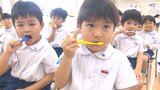 幼稚園で歯磨き教室 歯科衛生士を目指す学生が園児に正しい磨き方を指導 大分 | 大分のニュース|OBS NEWS|大分放送
