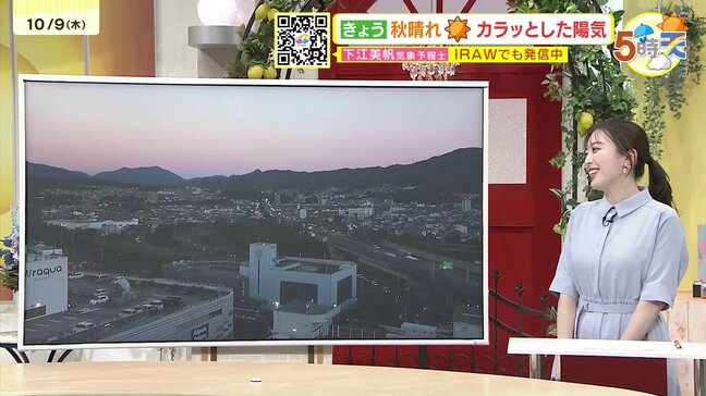 【あす10/10(金)広島天気 】引き続き秋晴れ　朝晩は寒く昼間はカラッとした暑さに　一日の寒暖差大|TBS NEWS DIG