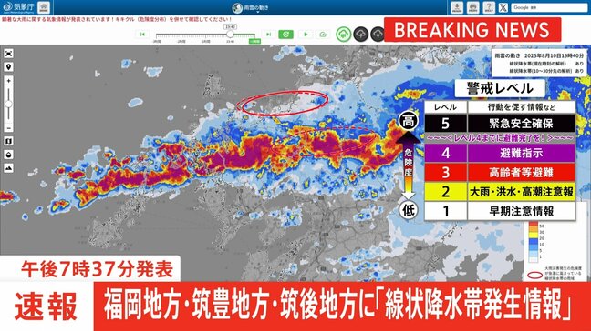 【速報】福岡県の福岡地方、筑豊地方、筑後地方に「線状降水帯発生情報」発表　大雨による水害や土砂災害などの危険度が急激に高まっているおそれ　（午後7時37分発表）|TBS NEWS DIG