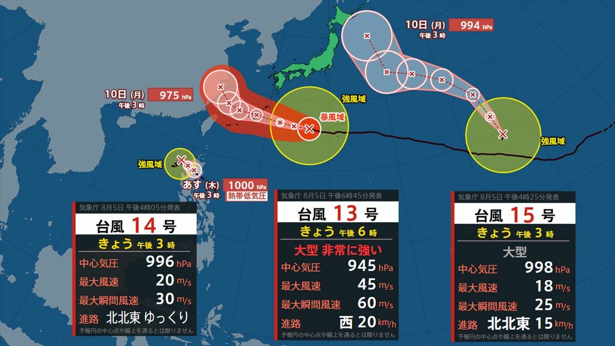 【台風情報】台風が同時に３つ　台風13号は強い勢力で南西諸島に接近の見込み　次第…