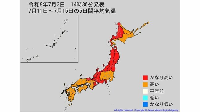 【2週間気温予報】北日本の向こう2週間の気温は平年並か高い日が多い予報　9日頃からはかなり高くなる可能性も　熱中症などに注意　今後の全国の天気を画像で　気象庁　|TBS NEWS DIG