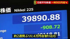 日経平均株価一時900円超値下がり 節目の4万円割り込む場面も　円高進行で輸出関連株などに売り注文が広がる| TBS CROSS DIG with Bloomberg