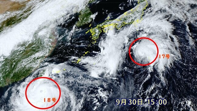 台風18号「クラトーン」急速発達し九州・沖縄に影響か 離れた地域も雨に  台風17号「チェービー」は明日 関東の東を北上 最新進路・雨風予想【台風情報】|TBS NEWS DIG