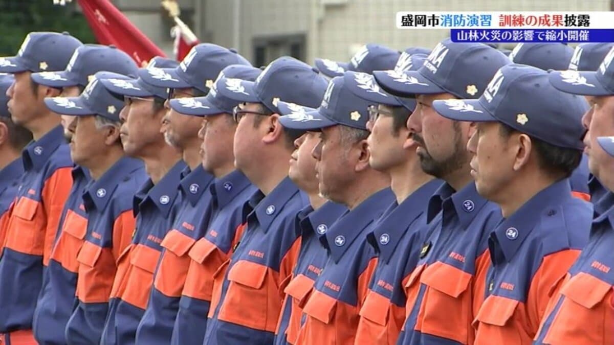 盛岡市消防団の消防演習 大槌町の山林火災の影響で規模を縮小して開催 岩手のサムネイル