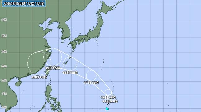 【台風の卵】熱帯低気圧が16日(月)に台風14号に発達予想　13号と同じルートで沖縄接近へ（15日16時半）|TBS NEWS DIG