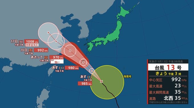 【台風情報】台風１３号　発達しながら沖縄・奄美に接近へ気象庁の予想詳しく　16日（月）までの雨・風の予測　【福岡・長崎・佐賀・大分・熊本・鹿児島・宮崎・沖縄29日までの16日間天気予報】　|　鹿児島のニュース｜MBC NEWS｜南日本放送