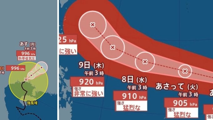 【台風情報】猛烈な勢力「台風9号（バービー）」10日には沖縄の南に接近へ　最大瞬間風速80m/s予想　日本への影響、進路は？「台風10号（メイサーク）」7月15日（水）までの雨・風シミュレーションで確認　今後の気象情報に注意【気象庁5日午前6時更新】|TBS NEWS DIG