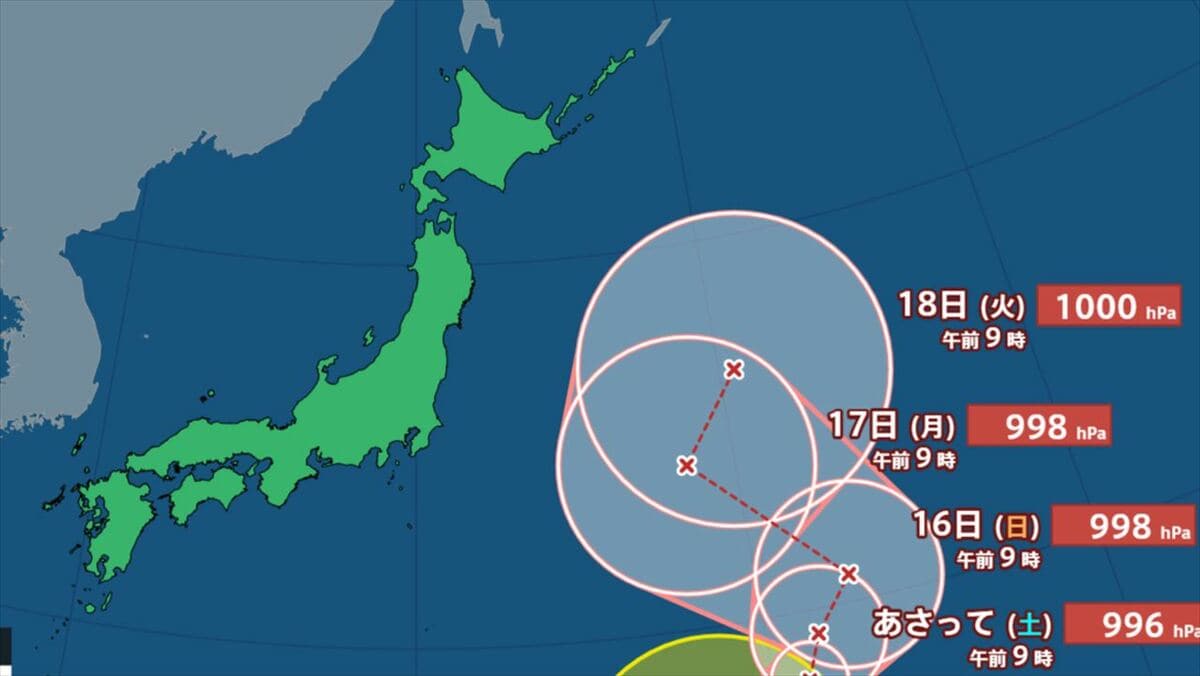 【台風情報】　台風17号（ナンカー）　16日には日本の東に接近か　台風16号は熱帯低気圧に【進路予想・雨と風のシミュレーション】