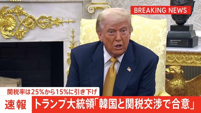 【速報】トランプ大統領「韓国と関税交渉で合意」と発表 関税率は15%に|TBS NEWS DIG