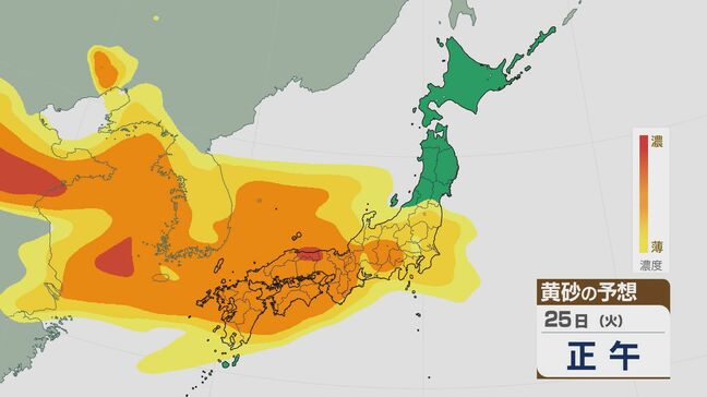 【黄砂情報】大阪で黄砂を観測 25日は西日本から東日本にかけピークに 視界不良による交通障害などに注意を 最新のシミュレーション|TBS NEWS DIG