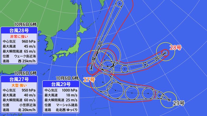 【トリプル台風】台風27号・台風28号・台風29号　今後の進路は？【気象庁・台風情報・雨風の予想シミュレーション】|TBS NEWS DIG