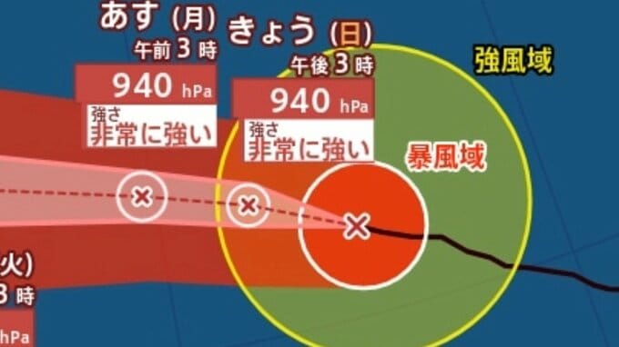【台風13号（ドルフィン）】最大瞬間風速65 m/s、中心気圧940 hPa　非常に強い勢力で西北西へ、今後の進路は？雨・風シミュレーション【気象庁2日午前3時45分発表】|TBS NEWS DIG