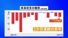 11月の貿易収支　7769億円の赤字　2か月連続　中国向け食料品の輸出が60％以上 減少| TBS CROSS DIG with Bloomberg