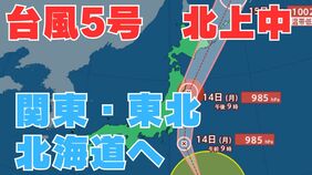【台風情報】「台風5号」北上中　あす（14日）関東→東北→あさって（15日）北海道のコースか　今後の台風進路はどうなる？東日本・北日本は「暴風」「高波」に警戒を【台風いつどこへ？13日午後9時50分発表  今後16日間の天気予報シミュレーション】|TBS NEWS DIG