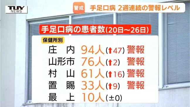 手足口病の患者数が増加　週連続の警報レベル　感染対策を徹底を（山形）|TBS NEWS DIG