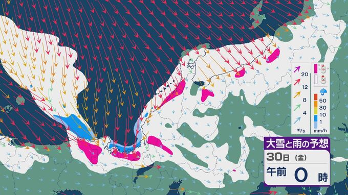 【大雪情報】「JPCZ」による雪雲は西日本日本海側や北陸に 29日(木)夜から30日(金)朝にかけて石川県や福井県で雪の降り方強まる 平地でも大雪に注意・警戒を 雪と風シミュレーション|TBS NEWS DIG