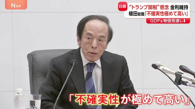 「不確実性が極めて高い」日銀・植田総裁会見で“異例”の前提説明　政策金利は据え置き　トランプ関税に警戒感|TBS NEWS DIG