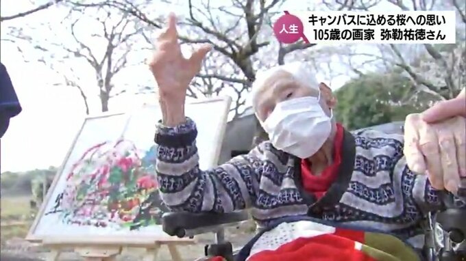 「桜が笑い出す」桜への思いを込めて描く105歳の画家 　弥勒祐徳さん　新作が完成　|　MRTニュース ｜ ＭＲＴ宮崎放送