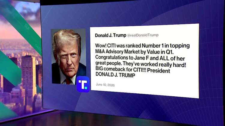 トランプ氏がシティに謎の祝辞、M&A番付｢首位｣と投稿－実際は7位