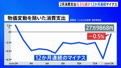 【速報】今年2月の消費支出0.5％減少　物価高で12か月連続のマイナス| TBS CROSS DIG with Bloomberg