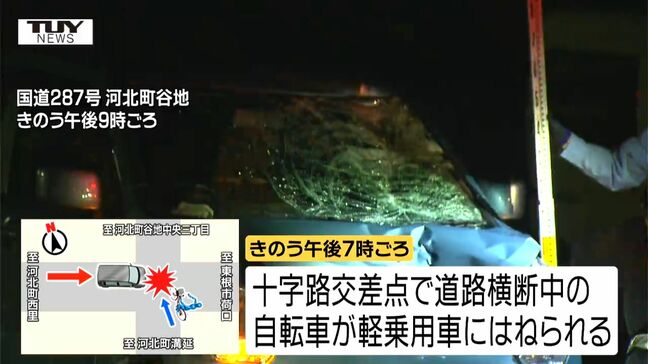 信号機や横断歩道のない交差点で...軽乗用車と自転車が衝突する事故 高齢男性が意識不明で搬送(山形・河北町)|TBS NEWS DIG