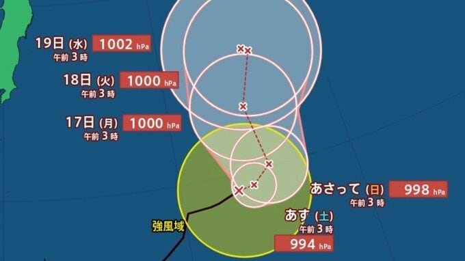 【台風情報】最大瞬間風速30m/s・990hPa「台風17号」（ナンカー）」南鳥島近海を東北東へ...日本への影響、今後の予想進路は？ 24日（月）までの雨・風シミュレーションで確認【気象庁14日午前3時45分発表】|TBS NEWS DIG