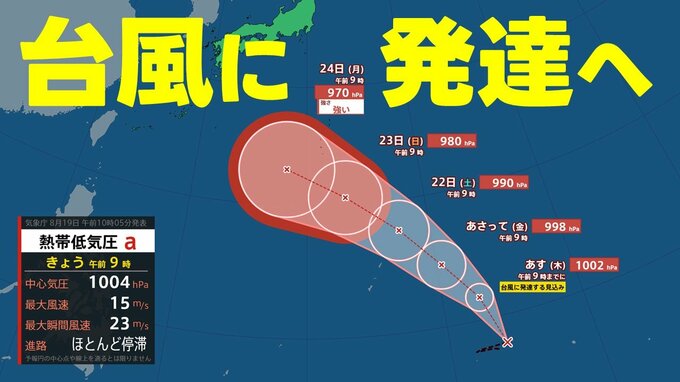 【台風情報】熱帯低気圧が発達　24時間以内に"台風18号"へ　その後の進路は？いまどこ？　雨風シミュレーションでは沖縄方面へ　熊本被災地の天気・気温も　気象庁19日午前10時05分発表最新|TBS NEWS DIG
