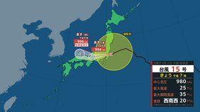 【台風情報】台風15号（チャンホン）はいつ、どこに？【進路図で見る】茨城県南部に上陸　統計史上初めて　今後本州を横断のおそれ　東北では土砂災害に厳重警戒を|TBS NEWS DIG
