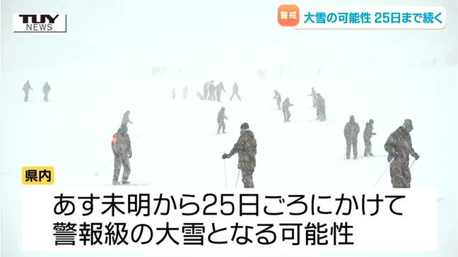 今シーズン雪不足のスキー場にも多くの雪が! 県内ではあす未明から警報級の大雪が続く可能性(山形)|TBS NEWS DIG