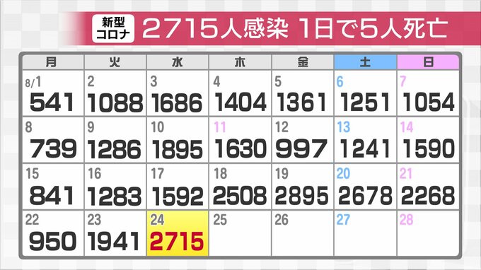 新型コロナ 1日あたりの死亡5人で過去最多　新たに2715人感染確認 過去2番目の多さ　クラスターは4件　富山|TBS NEWS DIG