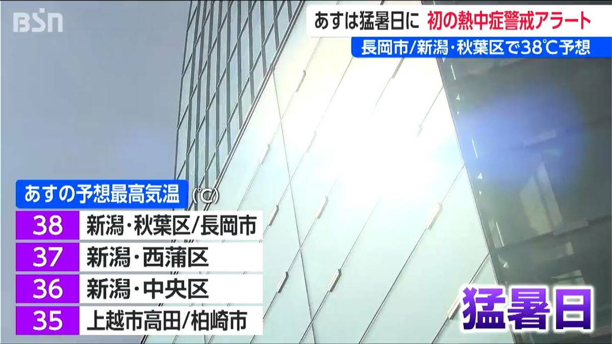 サムネイル_15日は猛暑日に【熱中症警戒アラート】新潟県に今年初『危険な暑さ』に警戒を 長岡市や新潟・秋葉区で38℃の予想