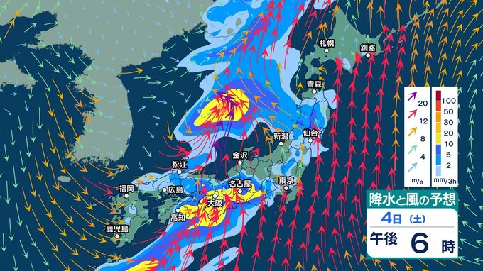 あす4日(土)は西日本で暴風や高波に警戒　大気の状態が非常に不安定で雷を伴う非常に激しい雨となる所も【3日(金)～8日(水)午後3時の雨シミュレーション・3日正午更新】|TBS NEWS DIG