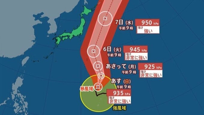 【台風情報】非常に強い勢力で4日小笠原に接近し北上　台風27号（チョーイワン）中心気圧925hPa、最大瞬間風速70m/s予想、今後の進路は？全国の週間予報《気象庁10月3日午前9時45分発表》　|　北海道のニュース｜HBC北海道放送
