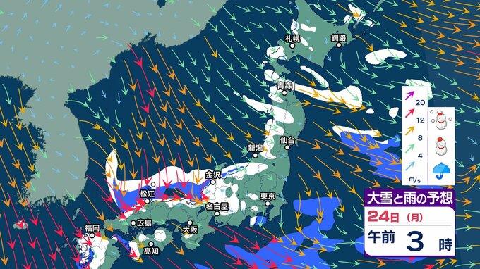 【大雪情報】24日にかけて四国や九州北部でも大雪に…上空約1500メートルに氷点下12度以下の強い寒気【雪と雨のシミュレーション】|TBS NEWS DIG