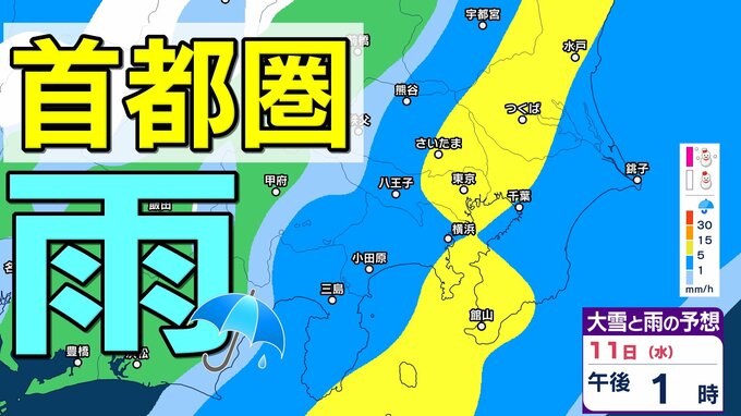 【雪雨の予想】東京・栃木・群馬・埼玉・茨城・千葉・神奈川・長野・山梨　8日（日）～12日（木）1時間ごとの雪雨シミュレーション　11日（水・祝）は関東の広範囲で雨か【気象庁/9日午前10時半更新】|TBS NEWS DIG