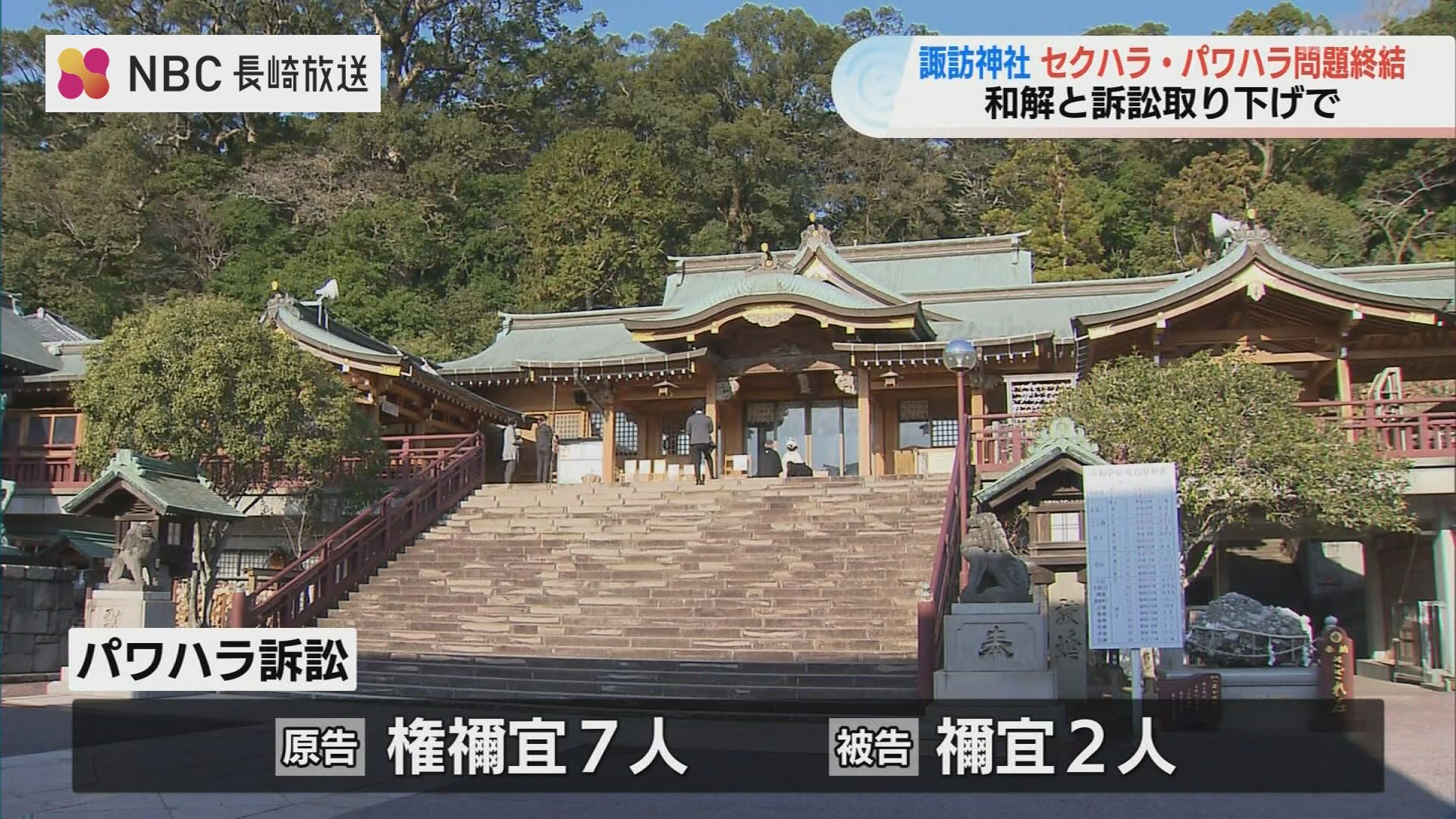 前宮司・禰宜・権禰宜ら巡るパワハラ・セクハラ・名誉棄損の3訴訟が和解【長崎・諏訪神社】 | 長崎のニュース | 天気 | NBC長崎放送 (1ページ)