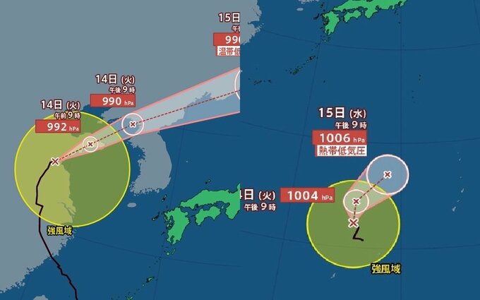 【台風情報】「台風11号(ハイシェン)」今どこ？今後の動きは？　「台風9号(バービー)」は日本海へ進み温帯低気圧に…北日本で警報級大雨となるおそれも　進路予報・雨風シミュレーション【気象庁13日22時00分発表】|TBS NEWS DIG
