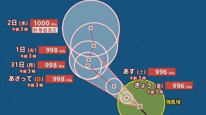 【台風情報】「台風22号（アータウ）」最大瞬間風速30m/s・996hPa予想...「台風のたまご＝熱帯低気圧」が発達...ウェーク島近海を北上中、今後の進路は？9月7日までの雨・風シミュレーションで確認【気象庁28日4時5分発表】|TBS NEWS DIG