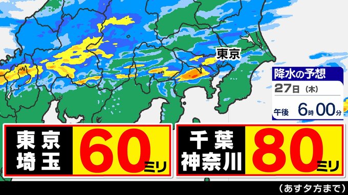 【東京首都圏 ゲリラ雷雨】「警報級大雨」に注意　午後6時更新　東海地方には「線状降水帯  発生予測」気象庁注意呼びかけ【雨・雷シミュレーション27日（木）～28日（金） ／9/3まで天気予報】東京・神奈川・埼玉・千葉・群馬・栃木・茨城・山梨・長野|TBS NEWS DIG