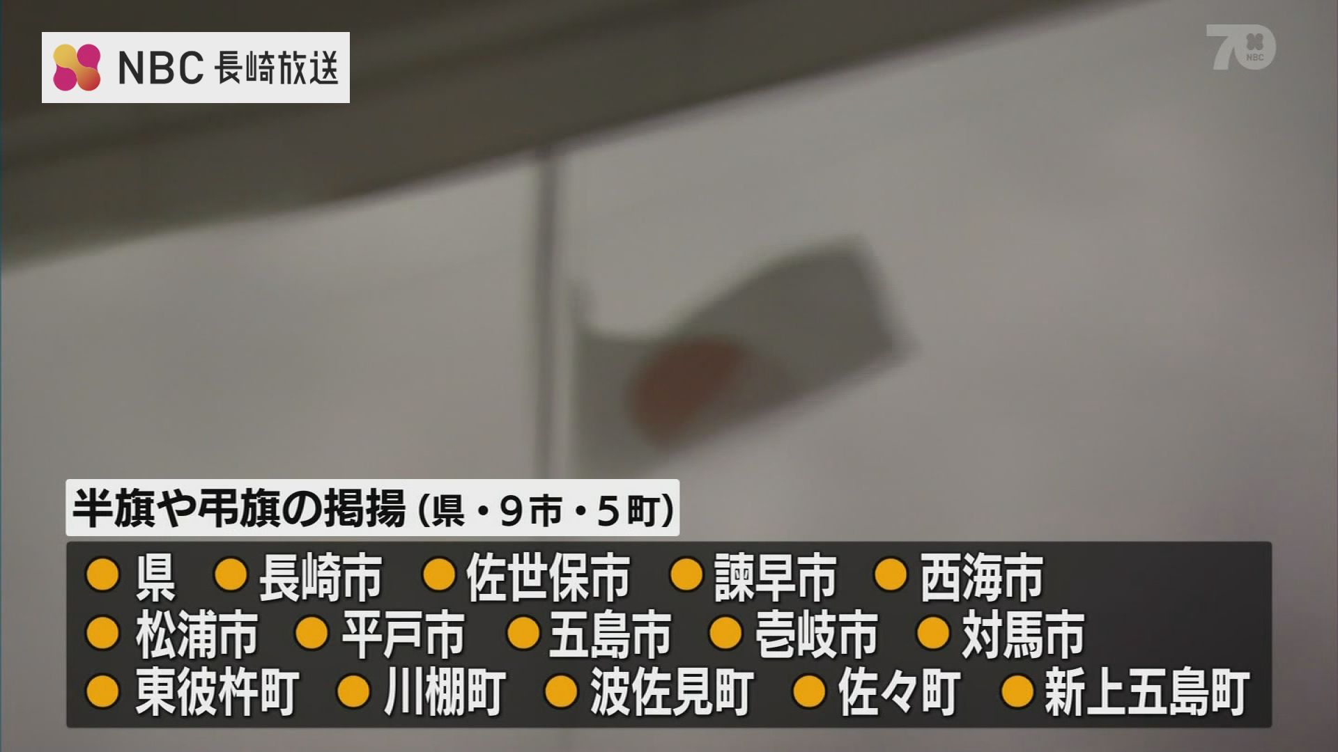 安倍晋三元総理の国葬に合わせ長崎県内自治体でも半旗・弔旗掲揚