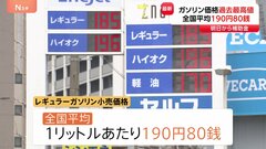 ガソリン価格が過去最高の1リットルあたり190円80銭　離島では225円にも…19日から新たな補助金導入で「2週間ほどかけ170円に」| TBS CROSS DIG with Bloomberg